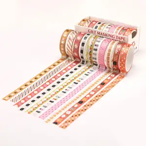 10pcs set Gold Foil Washi Tapes Kawaii Cartoon Stickers Korean Stationery Cute Masking Tapes DIY Scrapbooking