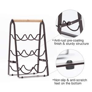 Estante plegable para vino, <span class=keywords><strong>encimera</strong></span> de 3 niveles, diseño rústico clásico, 6 botellas, soporte de cocina, estante de <span class=keywords><strong>madera</strong></span> y Metal - Product Image 5
