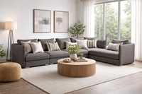 Canapé d'angle modulaire en cuir véritable Chesterfield, rembourré, minimaliste, écologique, durable, multi-pièces, en forme de L