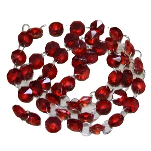 Red octagon 49pcs beads nice red color christmas crystal glass beaded garland supply hbl christmas glass garland decoration home decoration