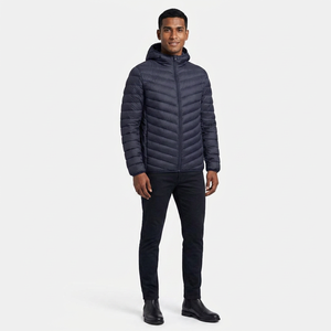 2025 Wholesale Solid Navy Color Hooded Puffer Jacket Custom Logo Breathable Fabric Plus Size <b>Padded</b> Puffer Men's Jackets - Product Image 1