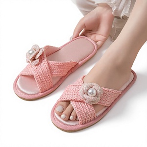 Sen Tian Home – <span class=keywords><strong>Tongs</strong></span> d'été respirantes en <span class=keywords><strong>tissu</strong></span> perlé et camélia, style japonais, à bout ouvert, pour <span class=keywords><strong>femme</strong></span> - Product Image 1