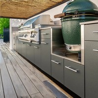 Armoire de cuisine extérieure moderne en aluminium avec caractéristiques durables chariots de gril pour barbecue glissière de tiroir de robinet de dosseret en acrylique