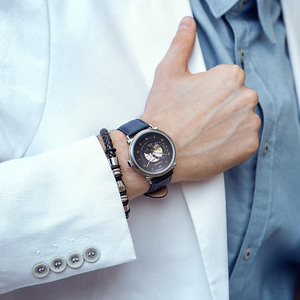 Men's Elegant Style Automatic Mechanical <b>Watch</b> Stainless Steel <b>Case</b> Blue Dial Sapphire Crystal Round - Product Image 5