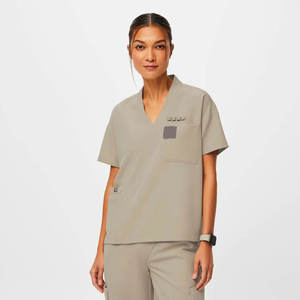 Conjunto de Uniforme Médico Profesional con Cuello en V, Blusa con Múltiples Bolsillos y Pantalones Jogger de Pierna Ancha para Hospital o Salón de Belleza - Product Image 2