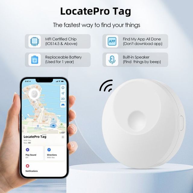Smart Round GPS Two Way Alert BT Anti Lost Tracker for Pet Child Elderly Item Security