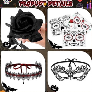 Disfraces del Día de Muertos para Mujer, Conjunto de Tocado con Flores, Gargantilla de Encaje, Tatuajes, Accesorios de Halloween - Product Image 2