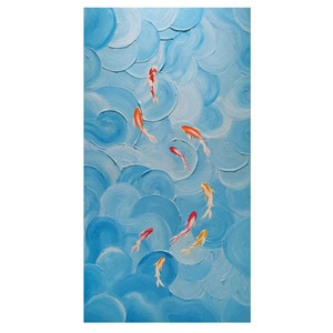 Koi Fish Oil <b>Painting</b> Hand Painted 3D Texture Blue Sea Abstract Art Wall Decor Entrance Hanging Artwork - Product Image 4