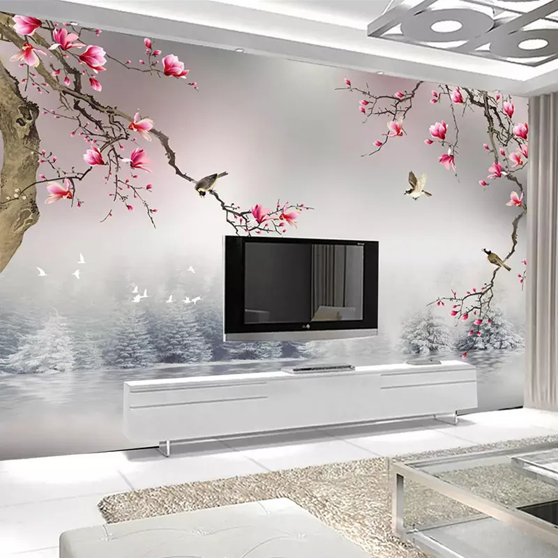 Фотообои на заказ, настенные 3D обои в китайском стиле с изображением магнолии, цветов, птиц, гостиной, спальни, домашний декор