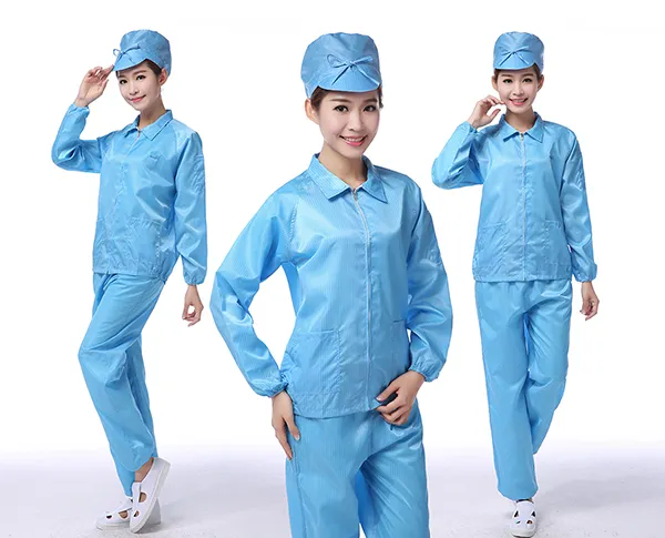 ESD Cleanroom เสื้อผ้า/ห้องปฏิบัติการ ESD Smock เครื่องแบบชุดทำงาน/ป้องกันไฟฟ้าสถิตย์แยกชุด