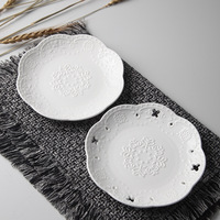 Europese stijl 6 inch geëmbosseerde witte taartborden ronde hapjesbord ronde porseleinen dessertbord voor restaurant
