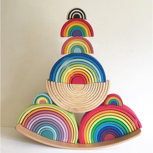 Bloques de construcción de arcoíris de madera, juguete de 38-50 piezas para apilar, para niños de 4 a 6 años, reconocimiento de colores, educación temprana - Product Image 1