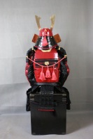 Masque Menpo à barbe longue en métal découpé à la main, rouge, style armure Yoroi de samouraï japonais, entièrement portable, pour tenue de samouraï, exposition muséale et cosplay