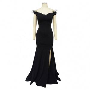 OuYaan 2024 Vestido de Fiesta Elegante con Hombros Descubiertos, Estilo Sirena, Manga Corta, Cola Larga, para Eventos Nocturnos - Product Image 5