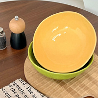 Grand bol en céramique de 8 pouces de haute qualité pour usage domestique, idéal pour ramen et soupes, compatible micro-ondes, design moderne et minimaliste à motif éclaboussures d'encre