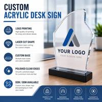 Support d'affichage de logo en acrylique personnalisé, boîte en acrylique transparente, présentoirs de plaques avec base noire pour la décoration de comptoir de vente au détail