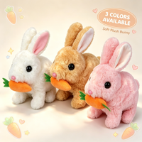 Jouet de simulation de transporteur d'animaux, lapin en peluche électronique qui marche avec mini distributeur de nourriture et d'eau, ensemble de jeu de rôle pour enfants sur l'entretien des animaux