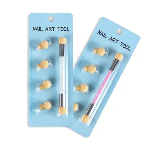 Lidan doppio manico in cristallo strumenti per Nail Art sbavatura Gel UV pennello per smalto con testa in spugna sostituibile penna colorante in spugna