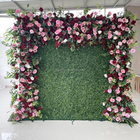 F198 Mur de Fleurs Artificielles Luxe en Roses Rouges Faux Soie 3D 5D Bordeaux pour Décor de Fond Mural de Restaurant ou Événement de Mariage