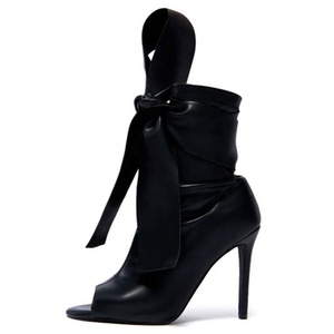 Summer Peep Toe Stretch Sandals <b>Shoes</b> High Top Stiletto Ankle Boots Sexy Women's Lace Bow-knot Short Boots - Product Image 4