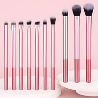 Set Kuas Makeup Profesional 10 Buah dengan Bulu Sintetis dan Pegangan Plastik, Ramah Perjalanan, Multifungsi, Kuas Pipih untuk Eyeliner.