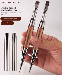 Private Label Sandalwood Dual End Nail Art Brush Oval Nylon Gel Liner <b>Builder</b> Primer Extension Painting Brush - Product Image 4