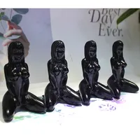 Artesanía natural tallada a mano para mujer embarazada, diosa de yoga, obsidiana negra, venta al por mayor