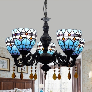 Tiffany Baroque Style Chandelier Blue Stained Glass Lamp <strong>Shade</strong> 5 <strong>Lights</strong> Pendant <strong>Light</strong> Highlights for Living Room <strong>Bedroom</strong> Hotel - Product Image 2
