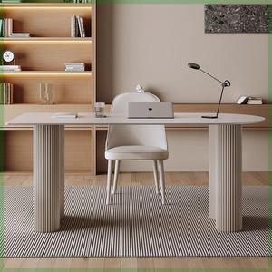 Escritorio Minimalista de Mármol Crema con Acabado Blanco Puro, Diseño Nórdico Moderno para Espacios Pequeños y Apartamentos - Product Image 3