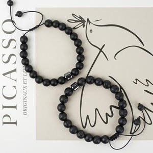 Bracelet en cordon tressé rétro bohème - Perles en pierre naturelle œil <span class=keywords><strong>de</strong></span> <span class=keywords><strong>tigre</strong></span> <span class=keywords><strong>mat</strong></span>, roche volcanique, pin blanc - Product Image 3