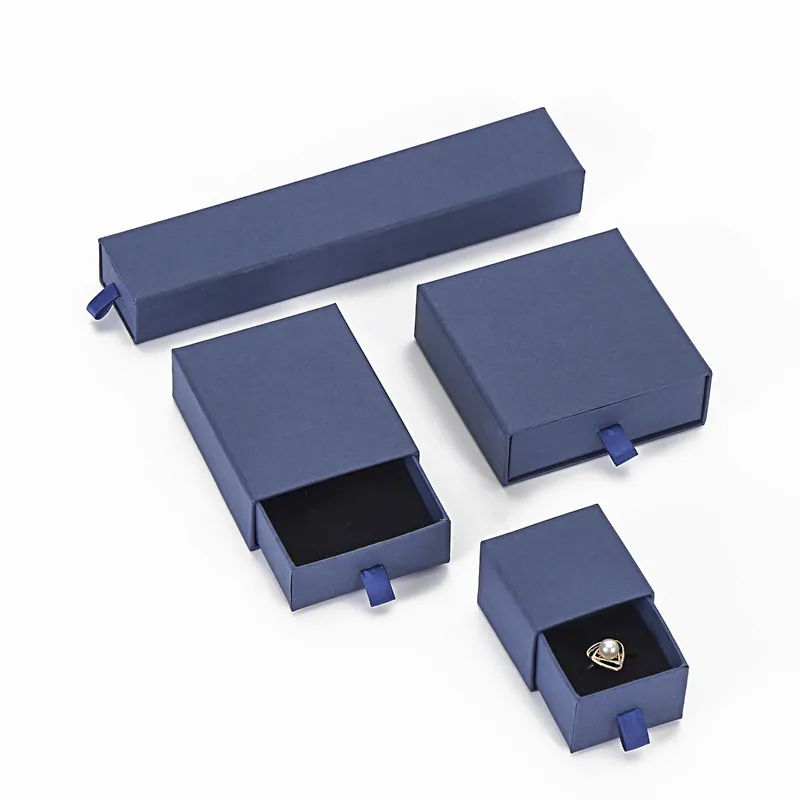 OEM Blu di Cartone di Lusso Mini Orecchino Ringbox Anello Gioielli Sacchetto di Imballaggio Cassetto Box Collana Dei Monili Logo Personalizzato Con Schiuma