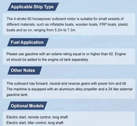 Nouveauté Moteur hors-bord 60 CV à essence certifié CE, 4 temps, démarrage électrique, 4 cylindres