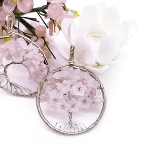 Albero della vita Chakra gioielli pendenti ametista naturale quarzo rosa Chakra cristallo gemma pendente collana