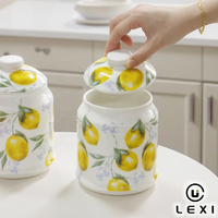 Pot de rangement en céramique décoratif à motif citron avec couvercle pour comptoir de cuisine, conteneur à café, sucre, épices, organisation domestique