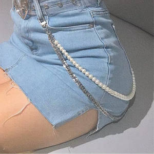 Cadena de perlas unisex plateada de doble capa con imitación de perlas, estilo urbano, cadena corporal de moda para uso diario, transfronteriza - Product Image 3