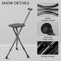 Chaise pliante multifonctionnelle avec lumière LED et poignée magnétique-Siège de mobilité à 3 pieds en aluminium pour personnes âgées