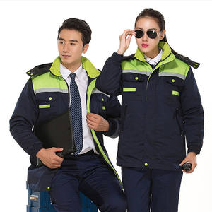 زي عمل شتوي جديد باللون الأزرق البحري والأحمر للجنسين، ملابس مكتبية وصناعية شاملة للسلامة - Product Image 5