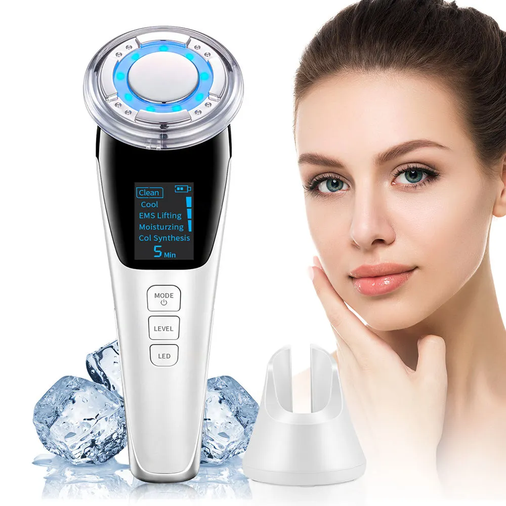 Multifuncional caliente y frío cuidado de la piel facial estiramiento facial apretar antiarrugas rejuvenecimiento de la piel Led máquina de masaje de belleza