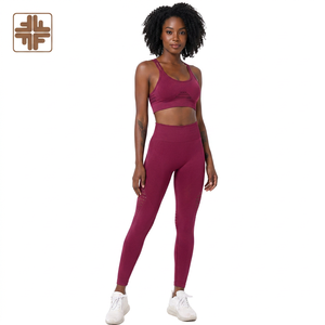 Ensemble de yoga 2 pièces uni : Soutien-gorge dos nageur et Legging taille haute longueur intégrale, respirant, sans couture, en Spandex et Polyester, pour l'entraînement, la gym et le fitness - Product Image 1