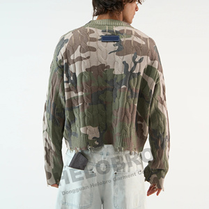 Suéter de punto de camuflaje de algodón de gran tamaño de invierno de fabricante personalizado, suéter de cuello redondo desgastado para hombre, suéteres de punto de camuflaje para hombre - Product Image 2