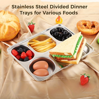 Plateau repas divisé en acier inoxydable 304 - Assiette rectangulaire à 5 compartiments pour le déjeuner au bureau, l'école, le restaurant, compatible lave-vaisselle