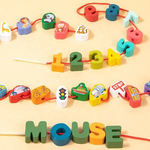 Blocs de construction en bois de haute qualité, dessin animé, éducatifs, <span class=keywords><strong>jeu</strong></span> de ficelle pour enfants, perles à enfiler - Product Image 3
