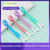 Brosse à dents à double tête avec perles de thé vert menthe, cure-dents et fil dentaire, poils souples et fins, haleine fraîche, OEM ODM, saveurs multicolores