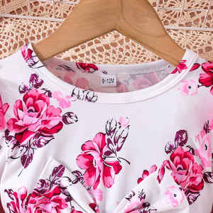 Exquisito Vestido de Malla con Lazo para Bebés Niñas, Manga Larga con Volantes y Patrón Floral en el Hombro, Vestido Diario Tejido para Niñas Pequeñas - Product Image 2