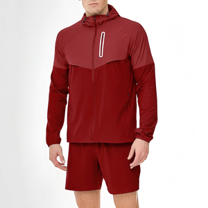 ชุดแจ็คเก็ตและกางเกงขาสั้นกันลมสีพลัมสำหรับผู้ชาย รุ่น MKB ENTERPRISES ปี 2026 แบบมีซิปและฮู้ด แห้งเร็ว ผลิตจากโพลีเอสเตอร์ 100% เหมาะสำหรับเล่นกีฬาในฤดูใบไม้ผลิ - Product Image 5