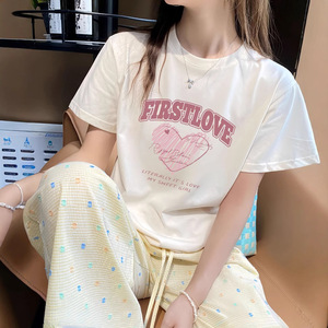 เสื้อยืดลายกราฟิกผ้าฝ้าย100% สำหรับผู้หญิงฤดูร้อน2025เสื้อยืดคอกลมอเนกประสงค์พิมพ์ลายดิจิตอล - Product Image 1