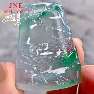 Myanmar mina madera Jade tallado vidrio tipo flor verde montaña agua marca Esmeralda colgante hombres hielo-como colgante para amigos - Product Image 1