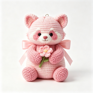 Giocattolo di Peluche <span class=keywords><strong>Panda</strong></span> Rosso Lavorato a Maglia all'Ingrosso, Offerta di Fabbrica, Bambola di Peluche <span class=keywords><strong>Panda</strong></span> Rosso Delicata Lavorata a Maglia - Product Image 3