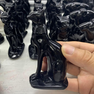 Statue de chat égyptien en obsidienne naturelle, Figurine sculptée à la main, accessoire de décoration de la maison, vente en gros, 9 cm - Product Image 2