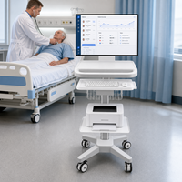 Chariot informatique médical d'hôpital, poste de travail mobile, chariot médical réglable en hauteur avec support pour moniteur, plateau pour clavier et imprimante